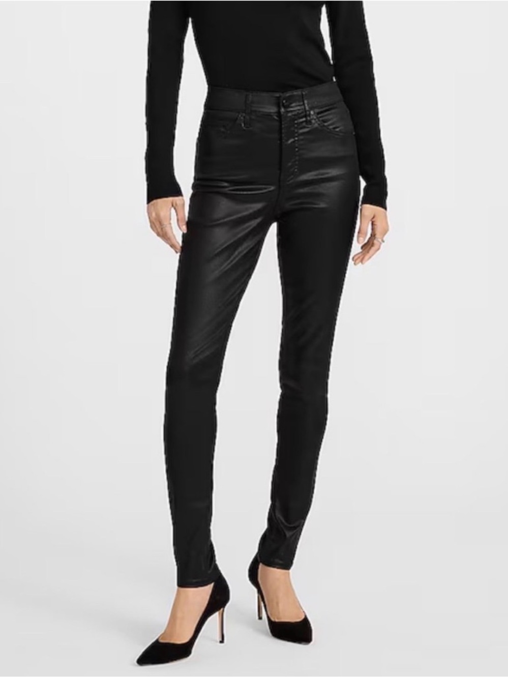 Express High Rise Black Coated Skinny Jeans